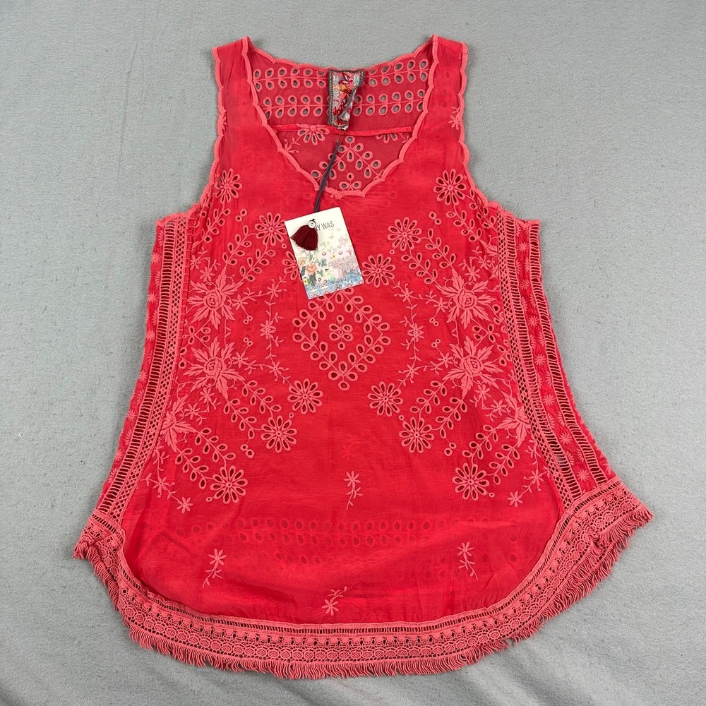 Johnny Was womens vice Tank Top small Pink Embroidered $210 NEW